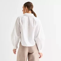 Worthington Womens Long Sleeve Crop Top