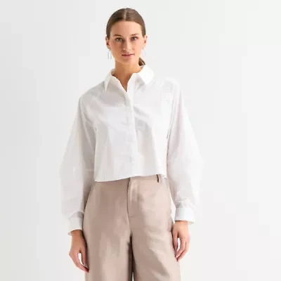 Worthington Womens Long Sleeve Crop Top