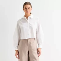 Worthington Womens Long Sleeve Crop Top