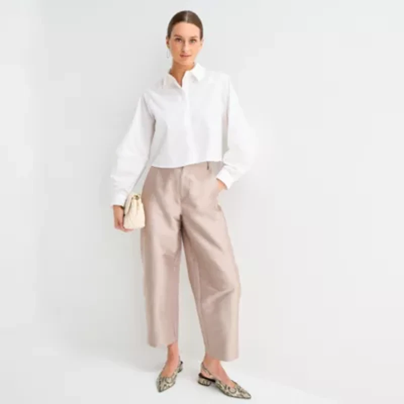 Worthington Womens Long Sleeve Crop Top