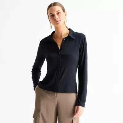 Worthington Womens Fitted Long Sleeve Regular Fit Button-Down Shirt