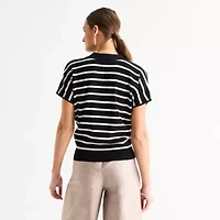 Worthington Womens V Neck Short Sleeve Polo Sweater