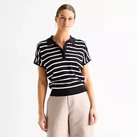 Worthington Womens V Neck Short Sleeve Polo Sweater