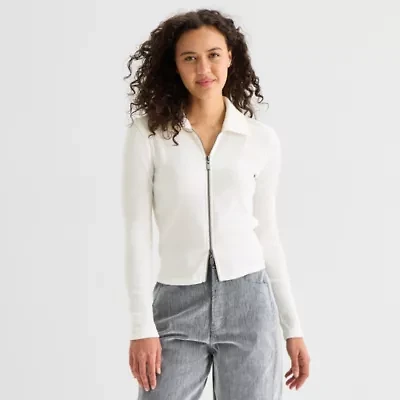 a.n.a Womens Long Sleeve Rib Polo Shirt