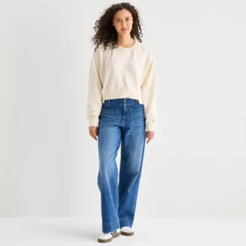 a.n.a Womens Crew Neck Long Sleeve Sweatshirt