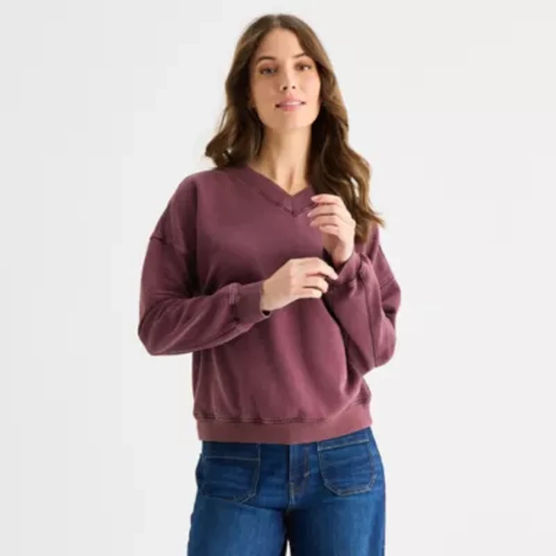 a.n.a Womens V Neck Long Sleeve Sweatshirt