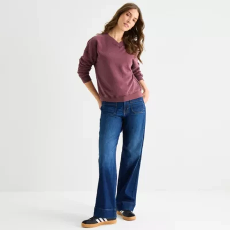 a.n.a Womens V Neck Long Sleeve Sweatshirt