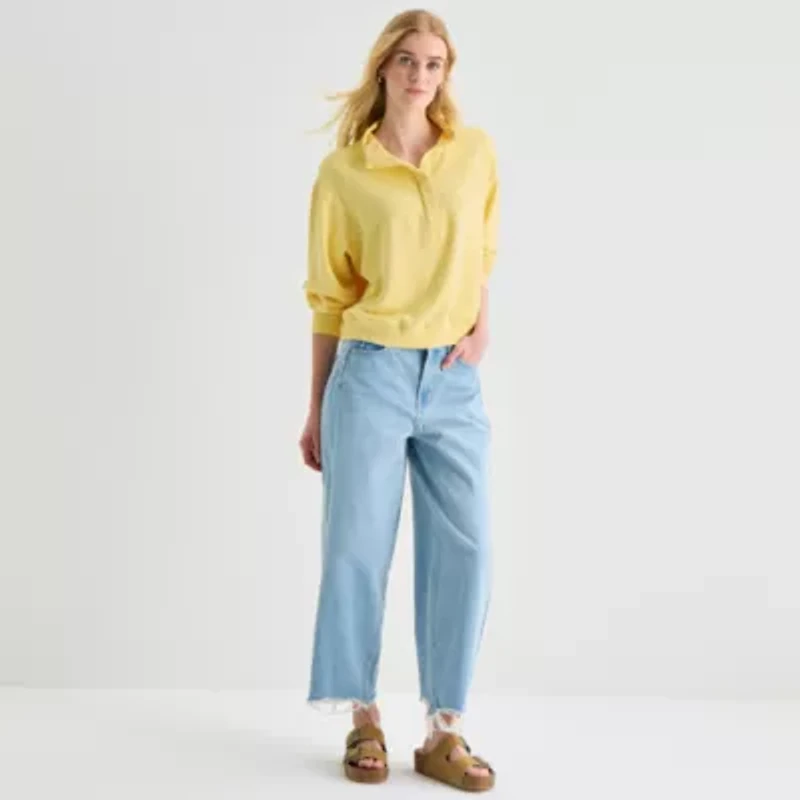 a.n.a Womens Henley Neck Long Sleeve Sweatshirt