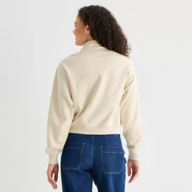 a.n.a Womens Henley Neck Long Sleeve Sweatshirt