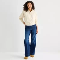 a.n.a Womens Henley Neck Long Sleeve Sweatshirt