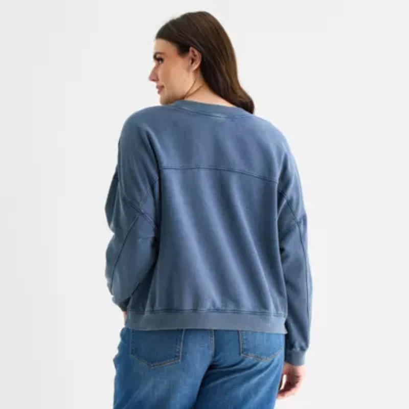 a.n.a Womens Plus V Neck Long Sleeve Sweatshirt