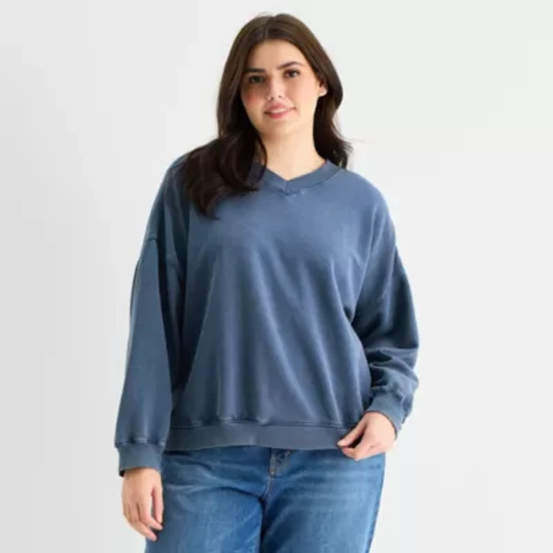a.n.a Womens Plus V Neck Long Sleeve Sweatshirt
