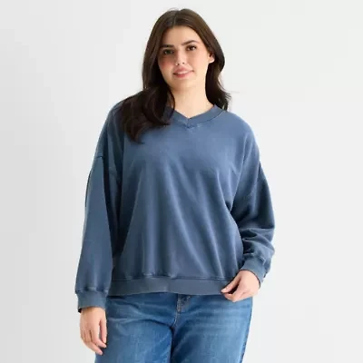 a.n.a Womens Plus V Neck Long Sleeve Sweatshirt