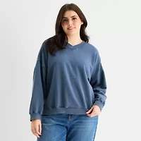 a.n.a Womens Plus V Neck Long Sleeve Sweatshirt