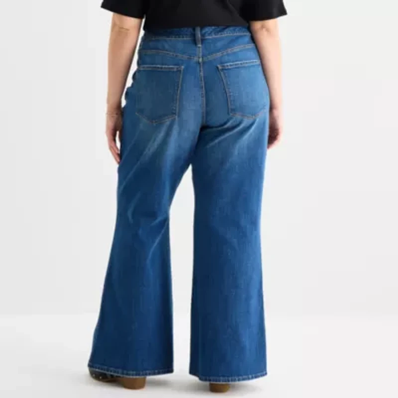 a.n.a Womens Plus Mid Rise Flare Leg Jean