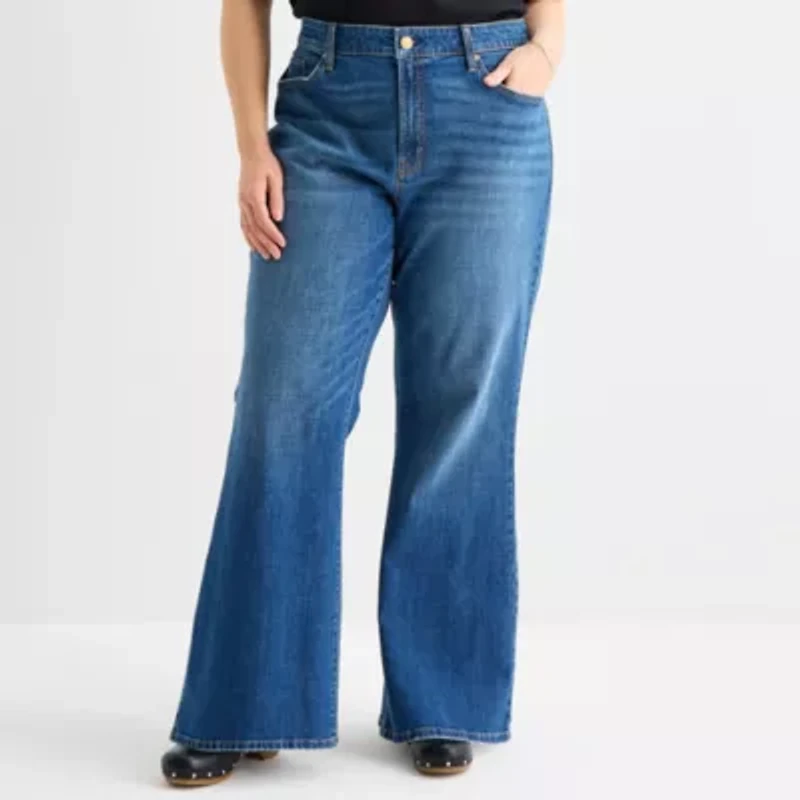 a.n.a Womens Plus Mid Rise Flare Leg Jean