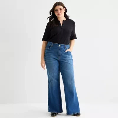 a.n.a Womens Plus Mid Rise Flare Leg Jean