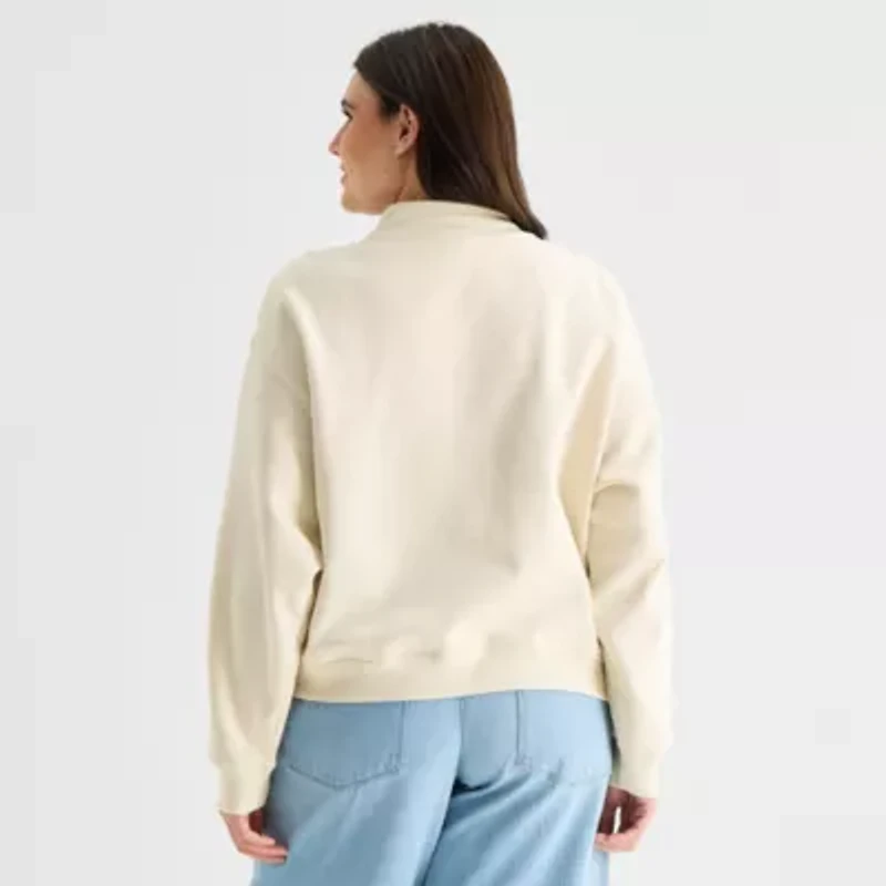 a.n.a Womens Plus Henley Neck Long Sleeve Sweatshirt