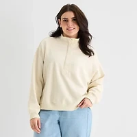 a.n.a Womens Plus Henley Neck Long Sleeve Sweatshirt