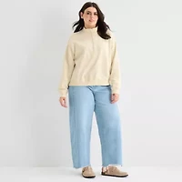 a.n.a Womens Plus Henley Neck Long Sleeve Sweatshirt