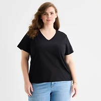 a.n.a Womens Plus V Neck Short Sleeve T-Shirt