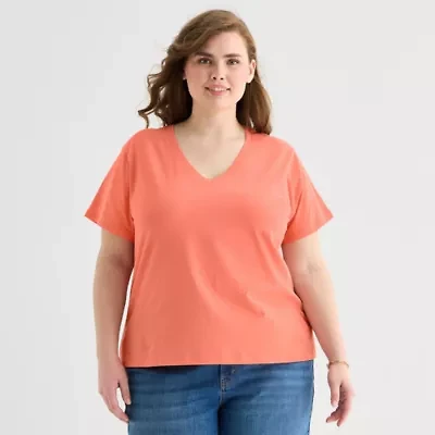 a.n.a Womens Plus V Neck Short Sleeve T-Shirt