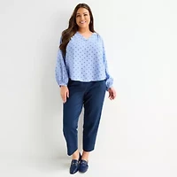 Liz Claiborne Womens Plus V Neck Long Sleeve Blouse