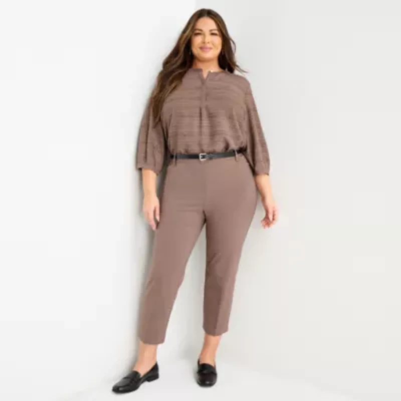 Liz Claiborne Plus Womens Split Crew Neck 3/4 Sleeve Tunic Top