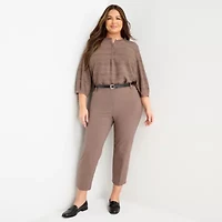 Liz Claiborne Plus Womens Split Crew Neck 3/4 Sleeve Tunic Top