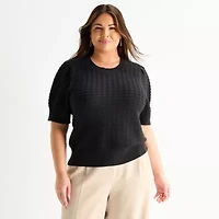 Liz Claiborne Plus Womens Crew Neck Pullover Sweater