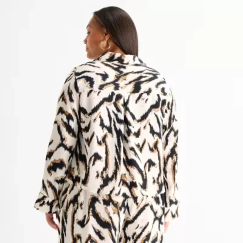 Bold Elements Womens Plus Y Neck Long Sleeve Blouse