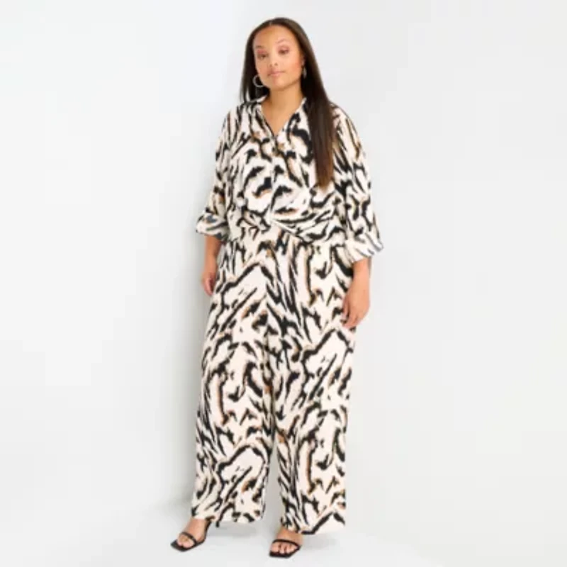 Bold Elements Womens Plus Y Neck Long Sleeve Blouse