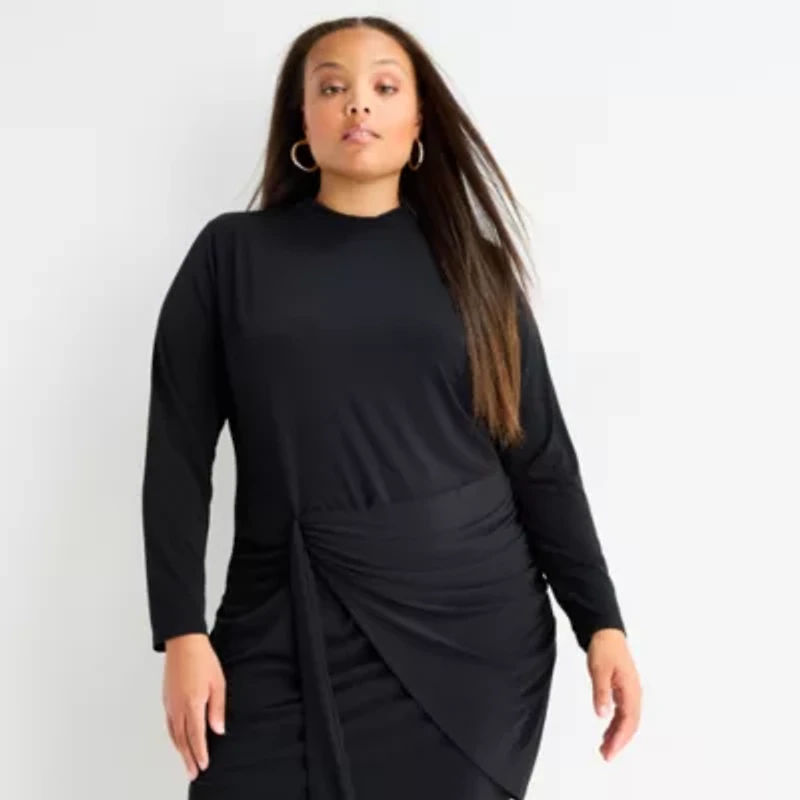 Bold Elements Womens Plus Long Sleeve Wrap Dress