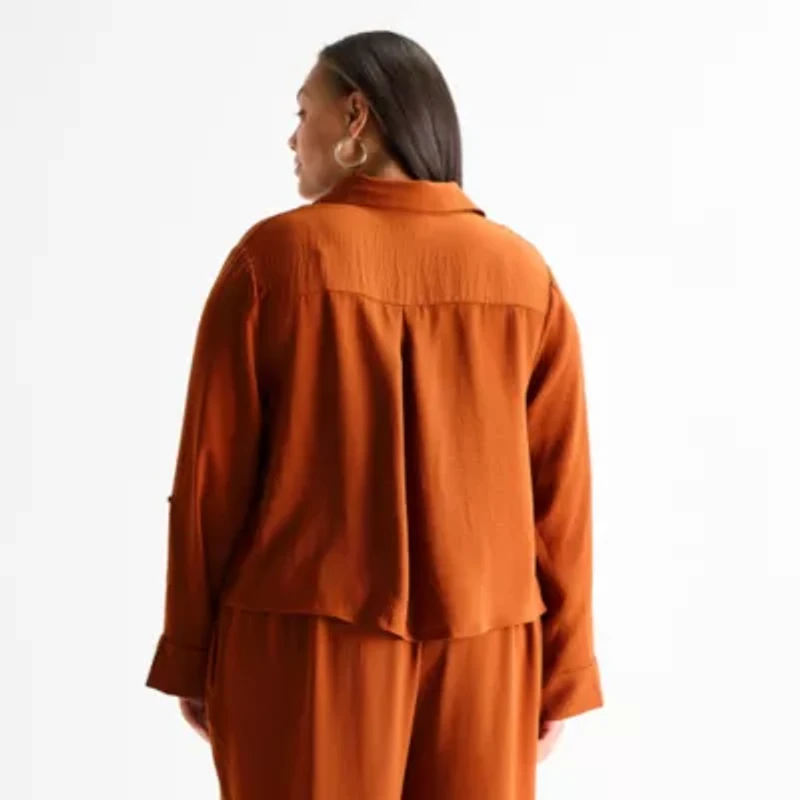 Bold Elements Womens Plus Y Neck Long Sleeve Blouse