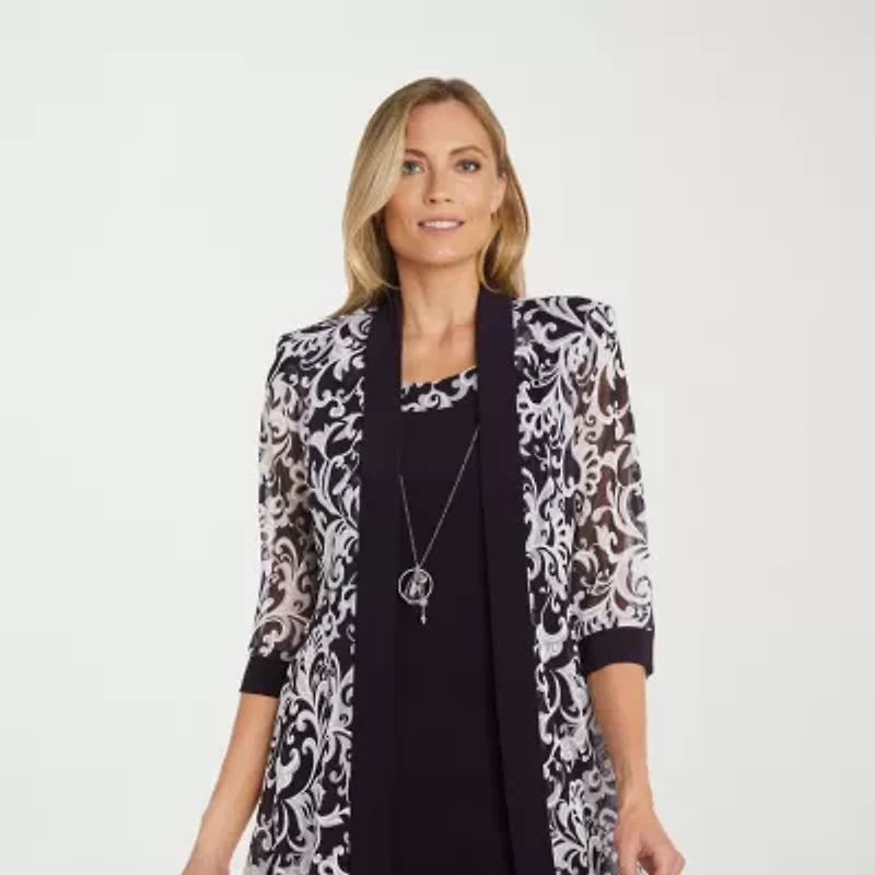 R & M Richards Womens Jacket Dress With Removable Necklace