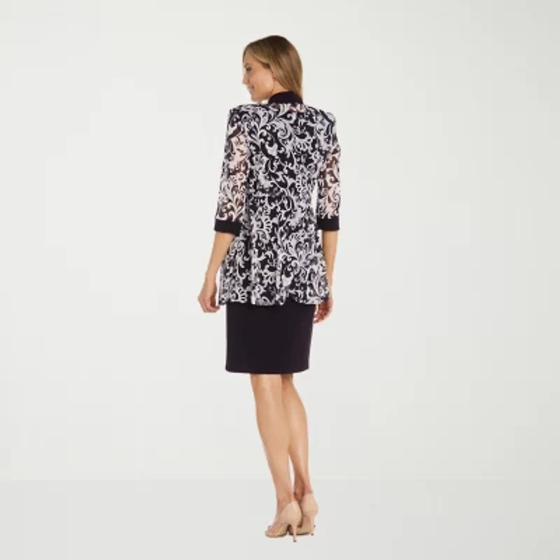 R & M Richards Womens Jacket Dress With Removable Necklace