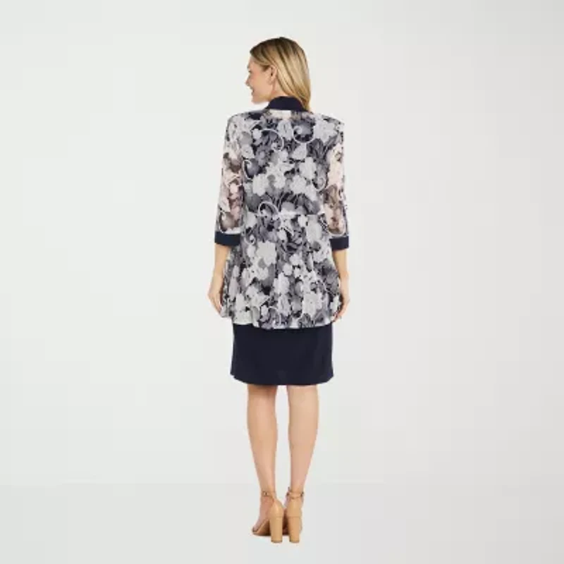 R & M Richards Womens Floral Jacket Dress With Removable Necklace