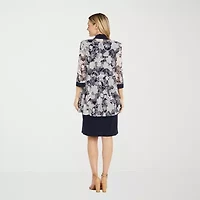 R & M Richards Womens Floral Jacket Dress With Removable Necklace