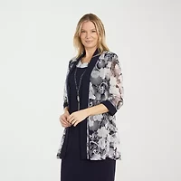 R & M Richards Womens Floral Jacket Dress With Removable Necklace