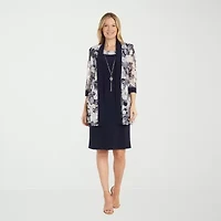 R & M Richards Womens Floral Jacket Dress With Removable Necklace