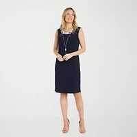 R & M Richards Womens Floral Jacket Dress With Removable Necklace