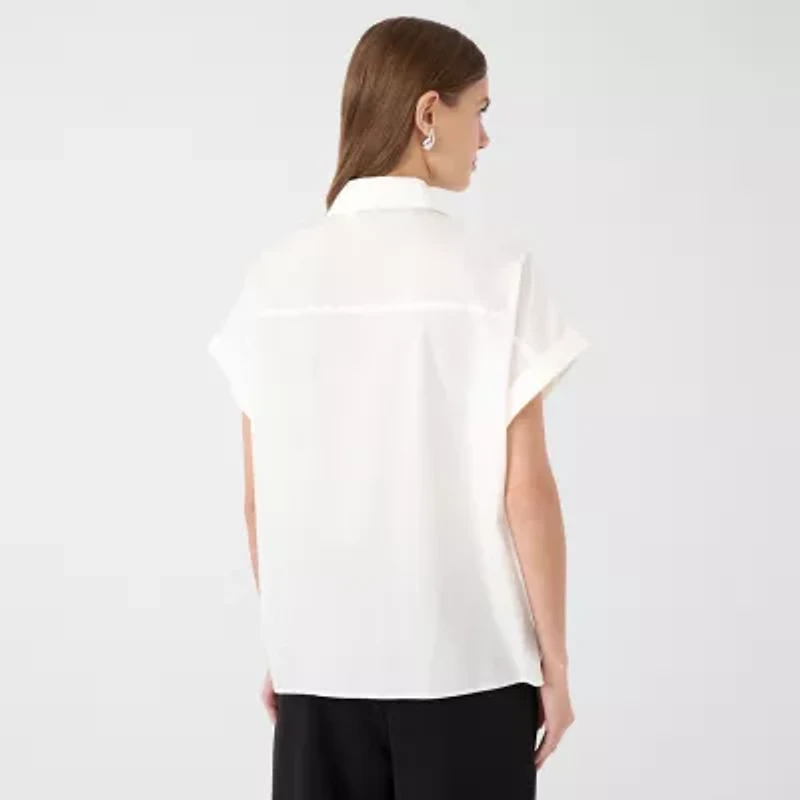 RM Rebecca Minkoff Womens Dolman Short Sleeve Boxy Fit Button-Down Shirt