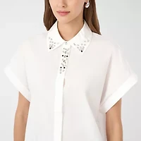 RM Rebecca Minkoff Womens Dolman Short Sleeve Boxy Fit Button-Down Shirt