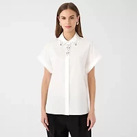 RM Rebecca Minkoff Womens Dolman Short Sleeve Boxy Fit Button-Down Shirt