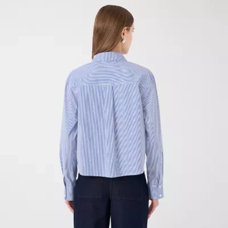 RM Rebecca Minkoff Womens Drop Shoulder Bracelet Length Boxy Fit Button-Down Shirt