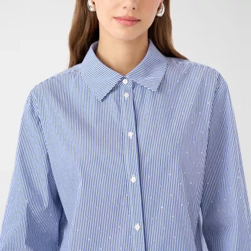 RM Rebecca Minkoff Womens Drop Shoulder Bracelet Length Boxy Fit Button-Down Shirt