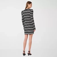 RM Rebecca Minkoff Womens Long Sleeve Striped Fit + Flare Dress