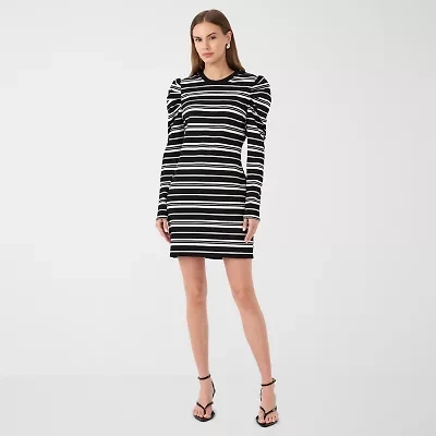RM Rebecca Minkoff Womens Long Sleeve Striped Fit + Flare Dress