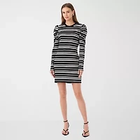 RM Rebecca Minkoff Womens Long Sleeve Striped Fit + Flare Dress