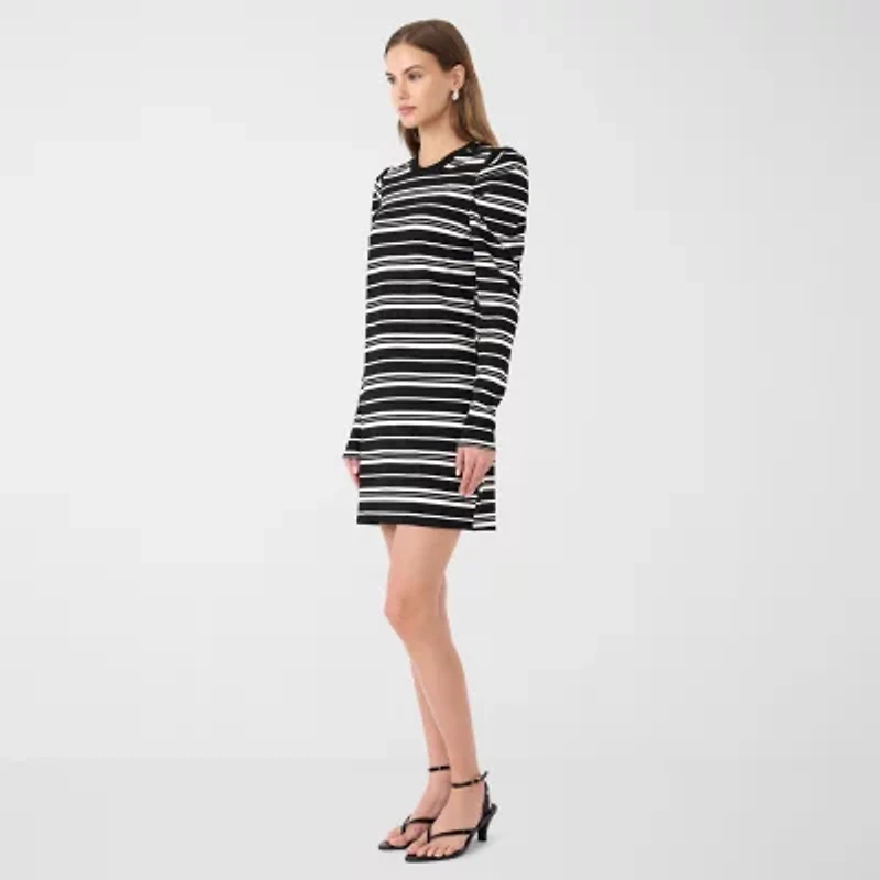 RM Rebecca Minkoff Womens Long Sleeve Striped Fit + Flare Dress